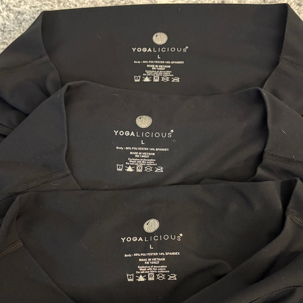 Lot of 3 Yogalicious Stretch Black Flared Crisscross Waist Yoga Pants - L - Picture 4 of 11